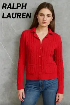 ラルフローレン ケーブルニット　赤 カーディガン M RALPHLAUREN