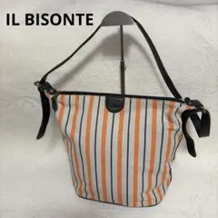 IL BISONTE バケツ型ショルダーバッグ　ストライプ　レザー　キャンバス