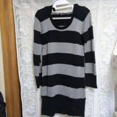 【新品タグ付】&byP&D ラメ混ボーダーニット フード付 38 M 黒