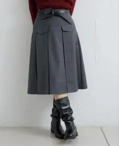 新品未使用 Kastane カスタネ ポケットプリーツミドルスカート グレー