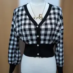 チェック柄バルーンスリーブカーディガン