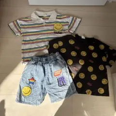 スマイリーフェイスTシャツ・ポロシャツ・ショートパンツセット3点セット