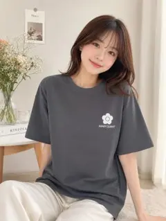 Mサイズ　MARY QUANT ロゴ 半袖 Tシャツ チャコールグレー