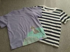 無印良品　110cm アニマル＆ボーダー Tシャツ