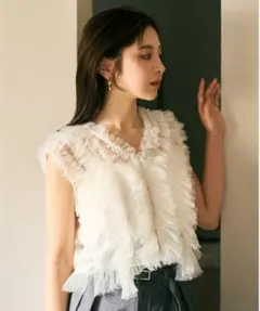 FRAY I.D フレイアイディー ラッフルチュールノースリブラウス