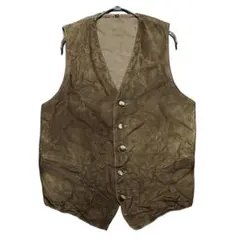 FFF ヴィンテージ 本革レザーベスト ブラウン系　S ユーロ古着