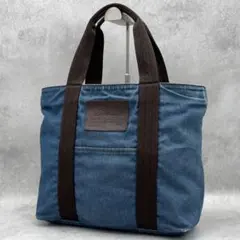 Dakota トートバッグ 肩掛け デニム レザーパッチ A4◎ 裏側カモフラ柄