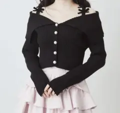Ank Rouge オフショルミニリボントップス ニット ブラック