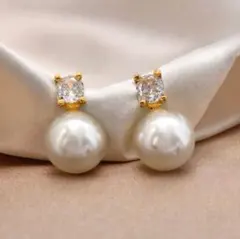 パール ダイヤ イヤリング 1粒 ステンレス 痛くない クリップ 新品 ゴールド