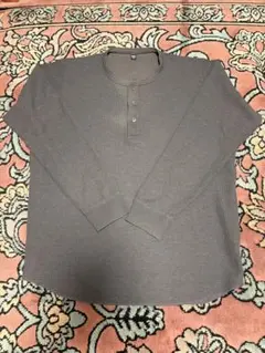 ユニクロ L ワッフルヘンリーネックTシャツ GREY