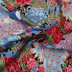Japanese cut cloth大柄孔雀　青系　約110cm×約200cm