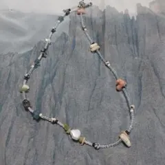 ハンドメイド ネックレス 多色 天然石 淡水パール ガラスビーズ　チョーカー