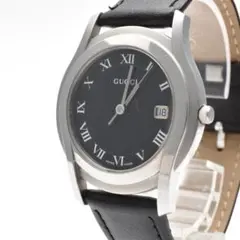稼働品 GUCCI グッチ メンズ腕時計 5500M 黒文字盤 黒レザー