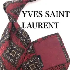 YVES SAINT LAURENT ネクタイ ボルドー 総柄 スクエア ひし形
