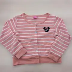 子供服　女の子　ミニーマウス刺繍 ピンクストライプカーディガン