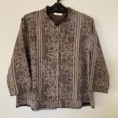 花柄ノーカラージャケット ＬＬサイズ ブラウン
