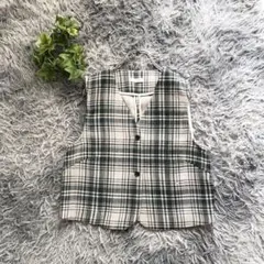 LOWRYS FARM【M】チェック柄Vネックベスト 重ね着春秋◎