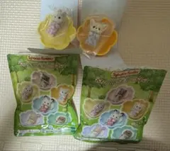 【匿名配送】赤ちゃん&お花のベッドセット　ハスキー・フェネックの小さい赤ちゃん