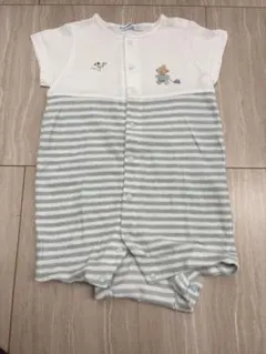【美品】ファミリア ロンパース 80cm 半袖 境界線ボーダー クマちゃん刺繍