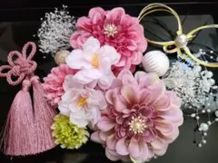 和装振袖成人式等に髪飾りセット 濃いピンクとライラックピンク