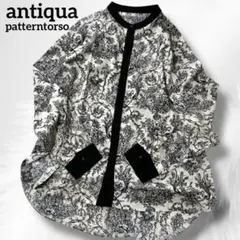 極美品 アンティカ 総柄 バンドカラー シャツ バイカラー パターントルソー