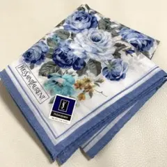 Yves Saint Laurent 大判ハンカチ 花柄ブルーホワイト綿100%のサムネイル
