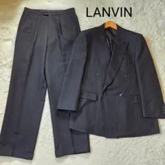 美品 ランバン スーツ ダブル ストライプ サイズ50 XL ブラック ウール