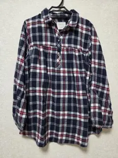 チェック柄長袖シャツ ネイビー/レッド　L