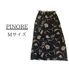PINORE ピノーレ 花柄ロングスカート M ブラック 麻混 タイト スリットのサムネイル