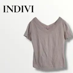 INDIVI インディヴィ　ピンクベージュ　半袖 Vネック ニット 38のサムネイル