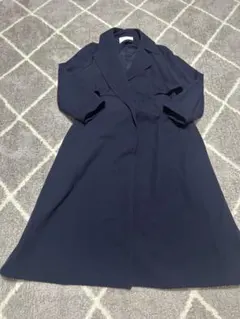 ネイビー トレンチコート ロング丈 ウエストベルト付き