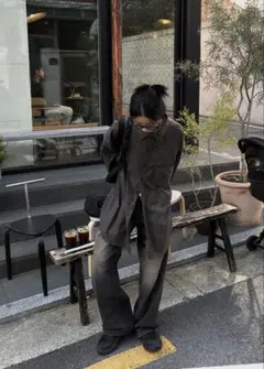 韓国 チェックシャツ