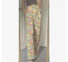 희귀 레어 ZARA 플라워 무늬 미각 하이 웨스트 센터 프레스 와이드 팬츠 상태매우좋음