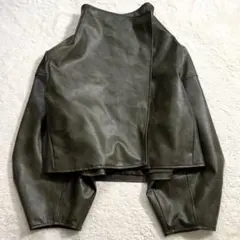 【美品】led. tokyo ハイネックショートレザーコート カーキ FREE