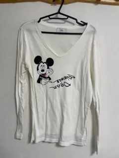 ミッキーマウス Vネック長袖Tシャツ ホワイトのサムネイル