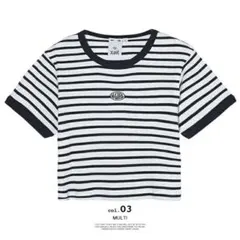 X-GIRL クロップドTシャツ Mサイズ 白黒ストライプ