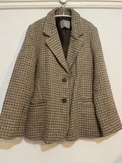 ブラウン系チェックジャケット ウール混