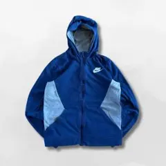 NIKE パーカー ブルー グレー S相当 バイカラー ジップアップ スウェット