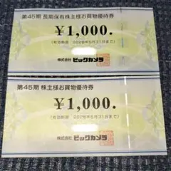 ビックカメラ　株主優待券　2000円分2026/5/31まで　お買物優待(^^♪