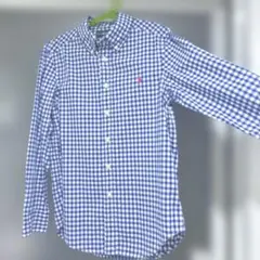 ラルフローレン　ギンガムチェック 長袖　シャツ　150　ブルー　xs