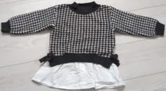 【美品】petit main　ハウンドトゥース柄のグレーセーター 90cm