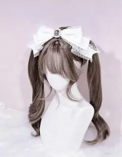 手作りメイドサテンリボンパール ヘッドドレスヘアピンwhite