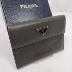 PRADA プラダ 二つ折り財布 カーフレザー ダークブラウン ヴィンテージ