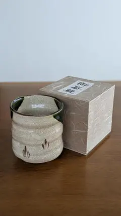 M2046【未使用】茶道具 景陶窯 織部 筒茶碗 抹茶碗 美濃焼