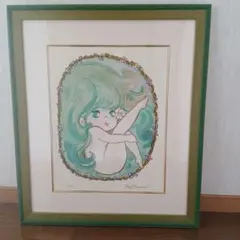 F6号】水森亜土 手描き作品/表裏サイン・裏描き有/油彩/アクリル/額縁