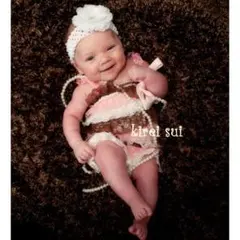 ★Kireisui★新品★レース　ピンク＆ブラウン＆ホワイト　カバーオール S★