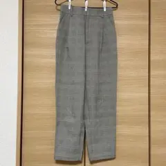 【未使用品】チェック柄ワイドパンツ　綺麗めパンツ　グレー　ブラウン