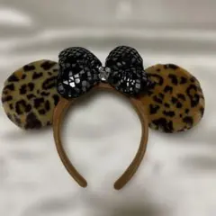 ミニーマウス★カチューシャ レオパード柄・黒