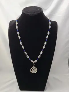 アンティークペンダントトップのネックレス(取り外し可能)(ブルー)