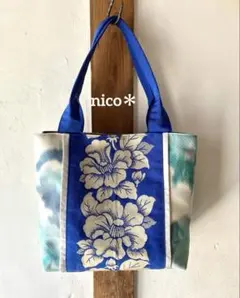 ハンドメイド 蝶、花、てんとう虫、トンボ柄 大きめトートバッグ 縦型